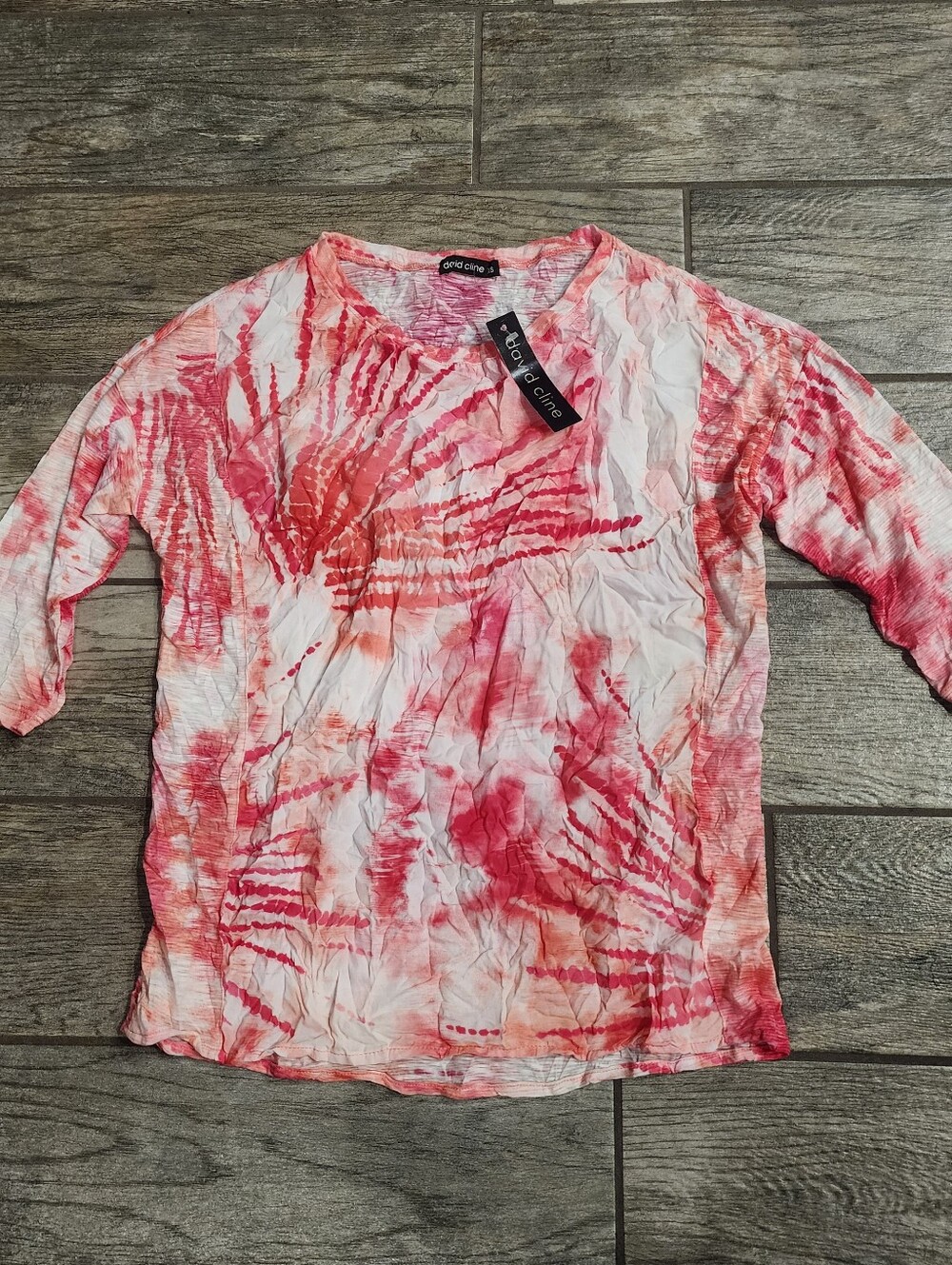David Cline Pink tie-dye blouse Top, 3/4 sleeves, Made in USA, Womens XS NEW